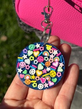 Y2K Chaos Resin Keychain Handmade Glitter Smiley Charm Bag Charm
